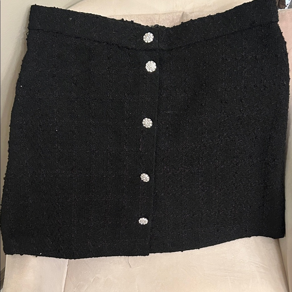 NWT H&M Black Tweed Mini Skirt with Crystal Buttons